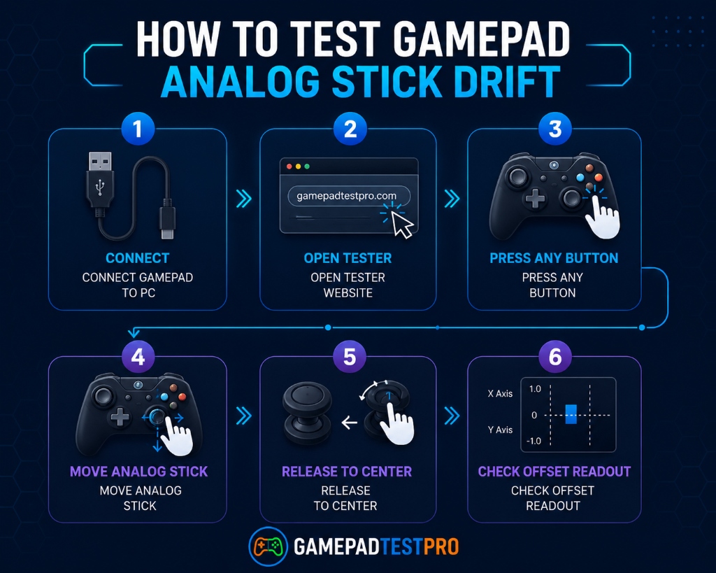 Step by step guide on how to test gamepad analog stick drift
